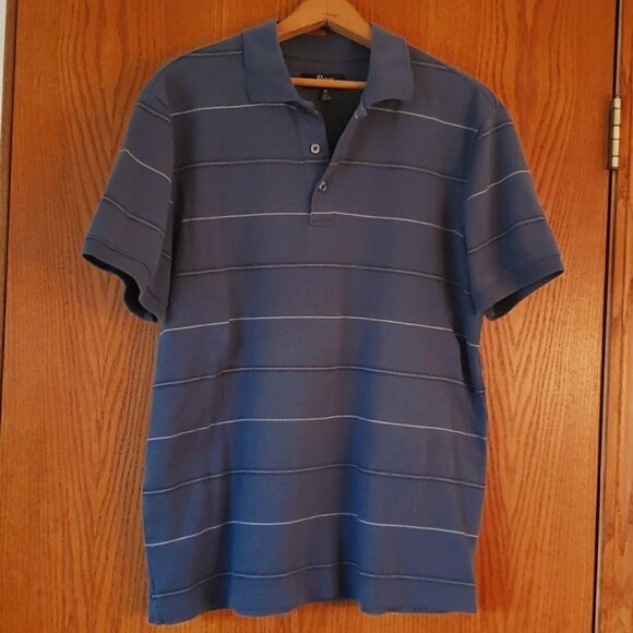 GH Bass & Co Slate Blue Striped Polo Shirt Sz M - Picture 1 of 4